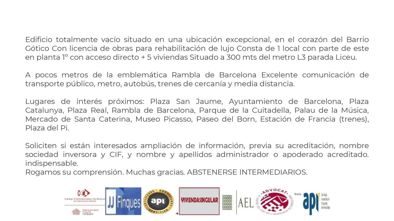  till salu byggnad Ciutat Vella-Gòtic Barcelonès 6