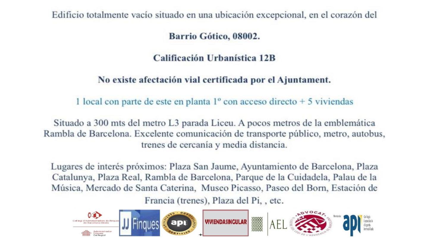  till salu byggnad Ciutat Vella-Gòtic Barcelonès 2